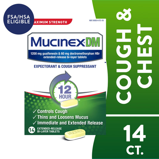 Mucinex 12 Hour Relief, DM Maximum Strength Cough Medicine, 14 Tablets - GOODSZON Discount Store