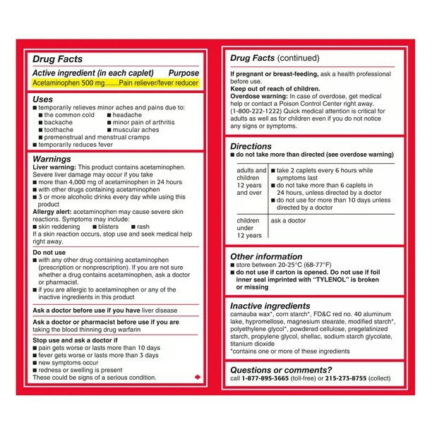 Tylenol Extra Strength Caplets with 500 mg Acetaminophen, 100 Ct Exp 2025 - GOODSZON Discount Store