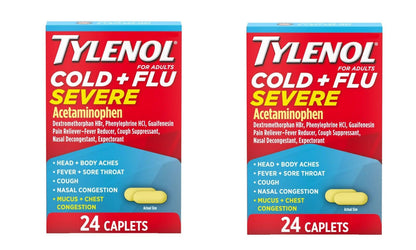 Tylenol Cold + Flu Severe 24 Caplets for Multi-Symptom Relief Pack of 2 - GOODSZON Discount Store