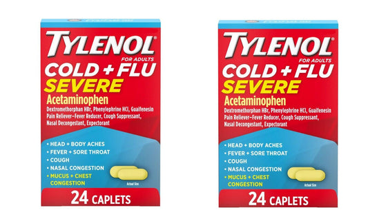 Tylenol Cold + Flu Severe 24 Caplets for Multi-Symptom Relief Pack of 2 - GOODSZON Discount Store