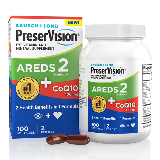 PreserVision AREDS 2 Eye Vitamins with CoQ10 for Heart Health, Lutein, Zeaxanthin, Vitamin C & E, Zinc, Copper, 100 Softgels - GOODSZON Discount Store