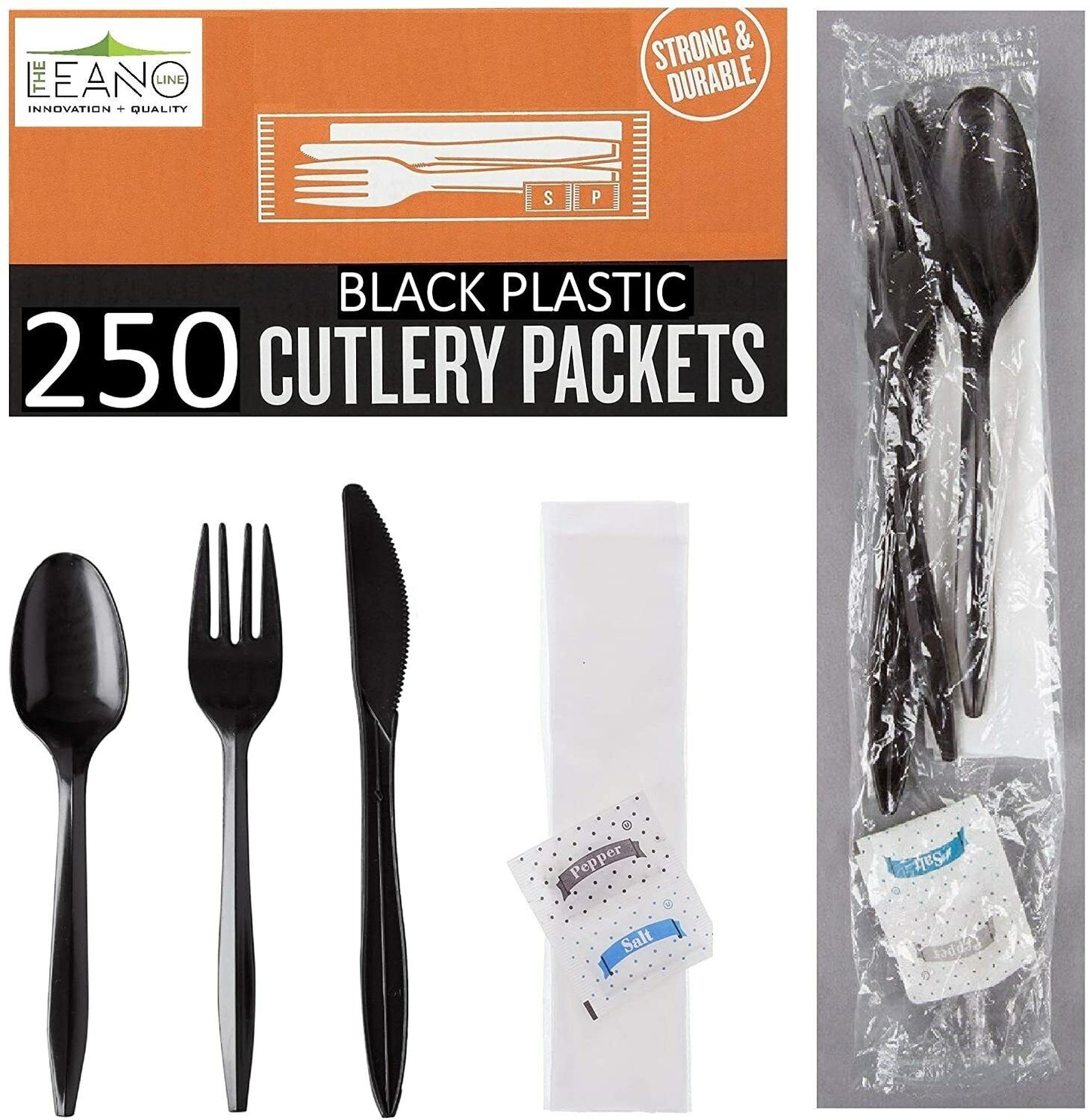 250 Plastic Cutlery Packets - Knife Fork Spoon Napkin Salt Pepper Sets - GOODSZON Discount Store