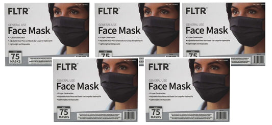 FLTR General Use Disposable Face Mask Black 75 Count Pack of 5 - GOODSZON Discount Store