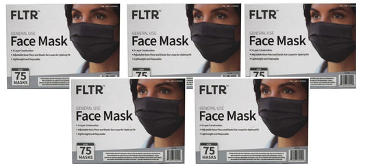 FLTR General Use Disposable Face Mask Black 75 Count Pack of 5 - GOODSZON Discount Store