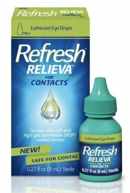 Refresh RELIEVA FOR CONTACTS Lubricant Eye Drops For Use with Contact Lenses, 0.27 fl oz (8 mL) Pack of 2 - GOODSZON Discount Store