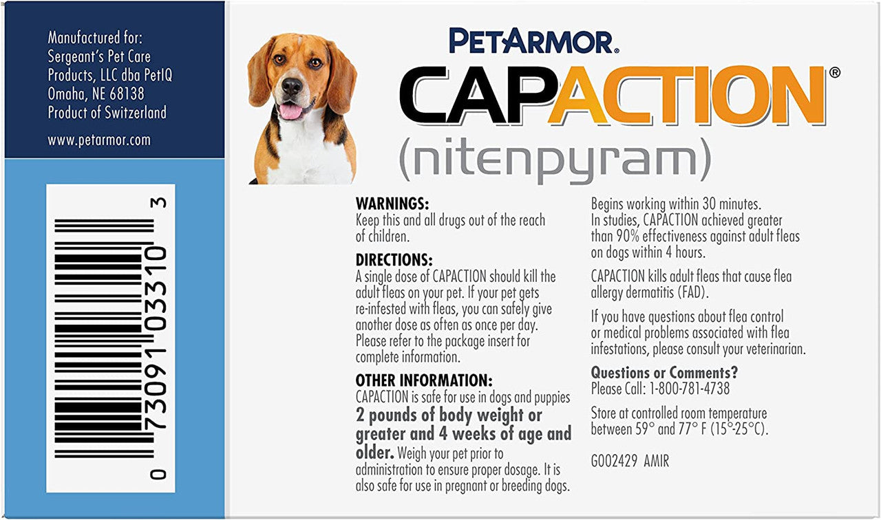 PETARMOR CAPACTION Fast-Acting Oral Flea Treatment for Small Dogs (2-25 lbs), 6 Doses, 11.4 mg - GOODSZON Discount Store