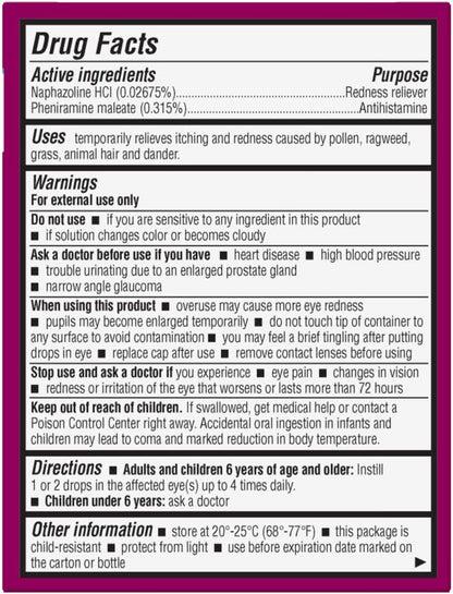 Opcon-A® Eye Allergy Relief Drops–Antihistamine and Redness Reliever Eye Drops–from Bausch + Lomb – 0.5 FL OZ (15 mL) Twin Pack (Pack of 2) - GOODSZON Discount Store