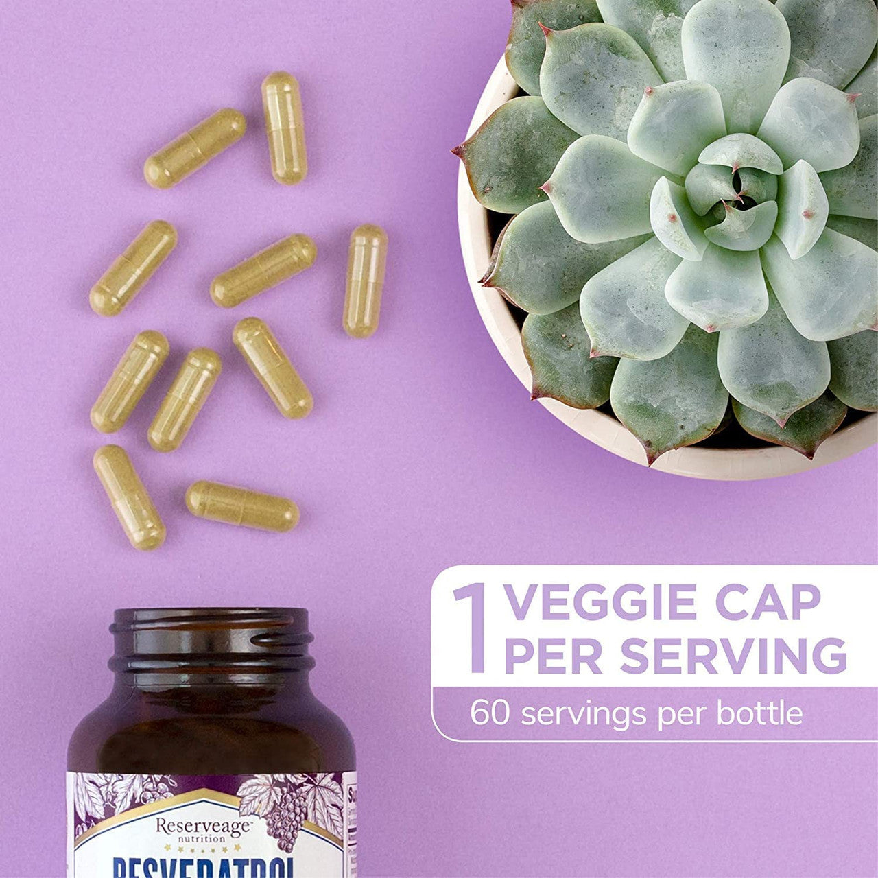 Reserveage, Resveratrol 500 mg, Antioxidant Supplement for Heart and Cellular Health, Supports Healthy Aging, Paleo, Keto, 60 Capsules