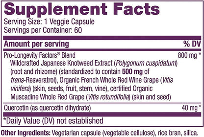 Reserveage, Resveratrol 500 mg, Antioxidant Supplement for Heart and Cellular Health, Supports Healthy Aging, Paleo, Keto, 60 Capsules