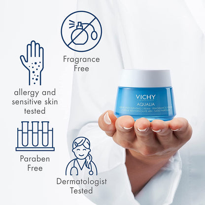 Vichy Aqualia Thermal Fragrance Free Face Cream Moisturizer for Dry Skin with Hyaluronic Acid 1.69 oz - GOODSZON Discount Store
