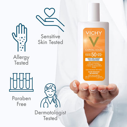 Vichy Capital Soleil Face Sunscreen Lotion, Daily Anti Aging Sunblock with Broad Spectrum SPF 50, Dermatologist Recommended, 1.69 Fl. Oz. - GOODSZON Discount Store