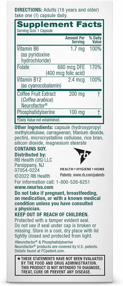 NEURIVA Plus Brain Supplement for Memory and Focus Clinically Tested Nootropics for Concentration for Mental Clarity, Cognitive Enhancement Vitamins B6, B12, Phosphatidylserine 30 Capsules - GOODSZON Discount Store
