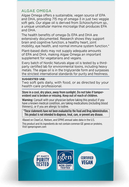 Nordic Naturals Algae Omega Softgels, 715 Mg, Plant-Based EPA & DHA, 60 Ct - GOODSZON Discount Store