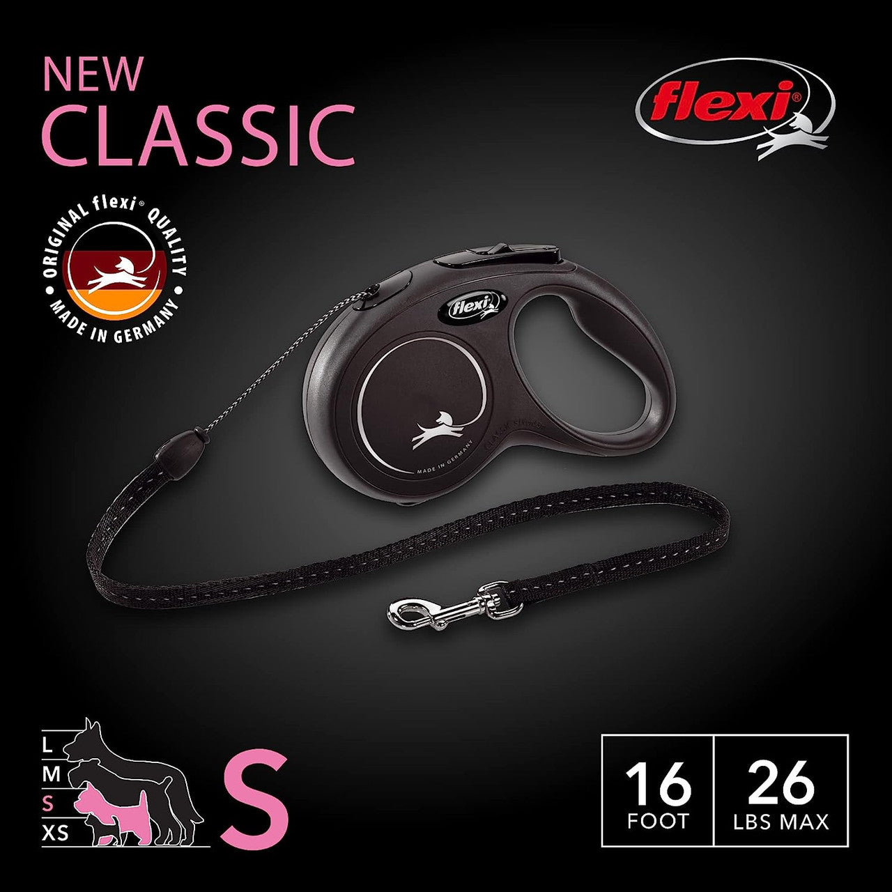 Flexi CORD S 16FT BK 16 ft. Classic Retractable Cord Leash, Black - GOODSZON Discount Store