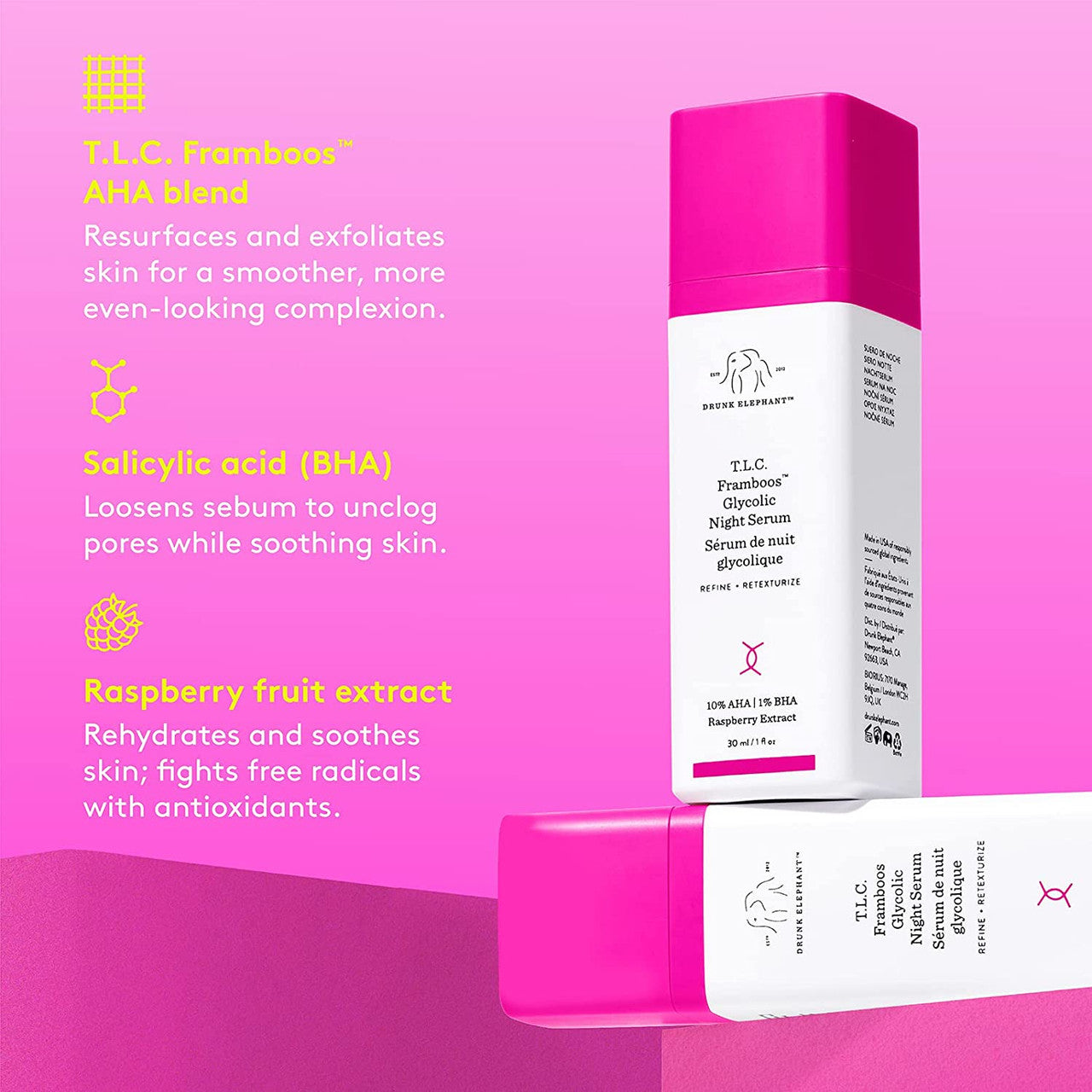 Drunk Elephant T.L.C Framboos Glycolic Night Serum 1 Ounce - GOODSZON Discount Store