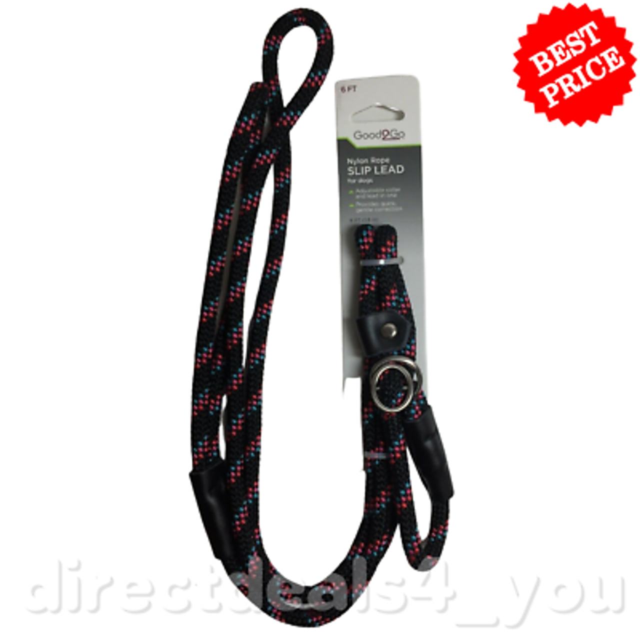 Good2Go Black Confetti Rope Dog Slip Leash Looped Dog Collar Adjustable 6 ft. - GOODSZON Discount Store