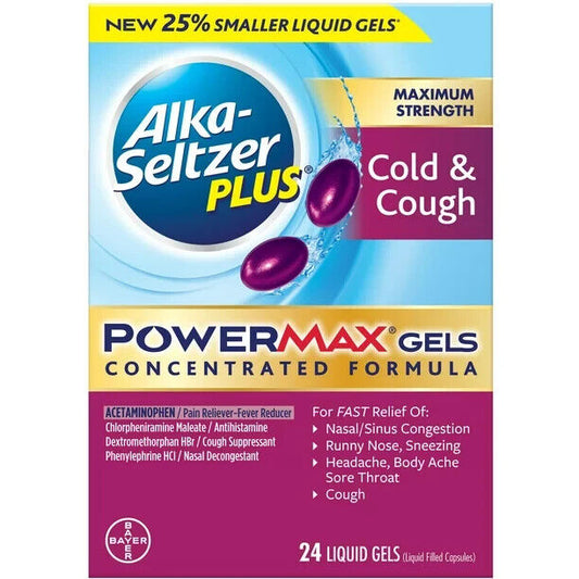 Alka-Seltzer Plus Maximum Strength Powermax Cold & Cough 24 Liquid Gels Exp 9/24 - GOODSZON Discount Store