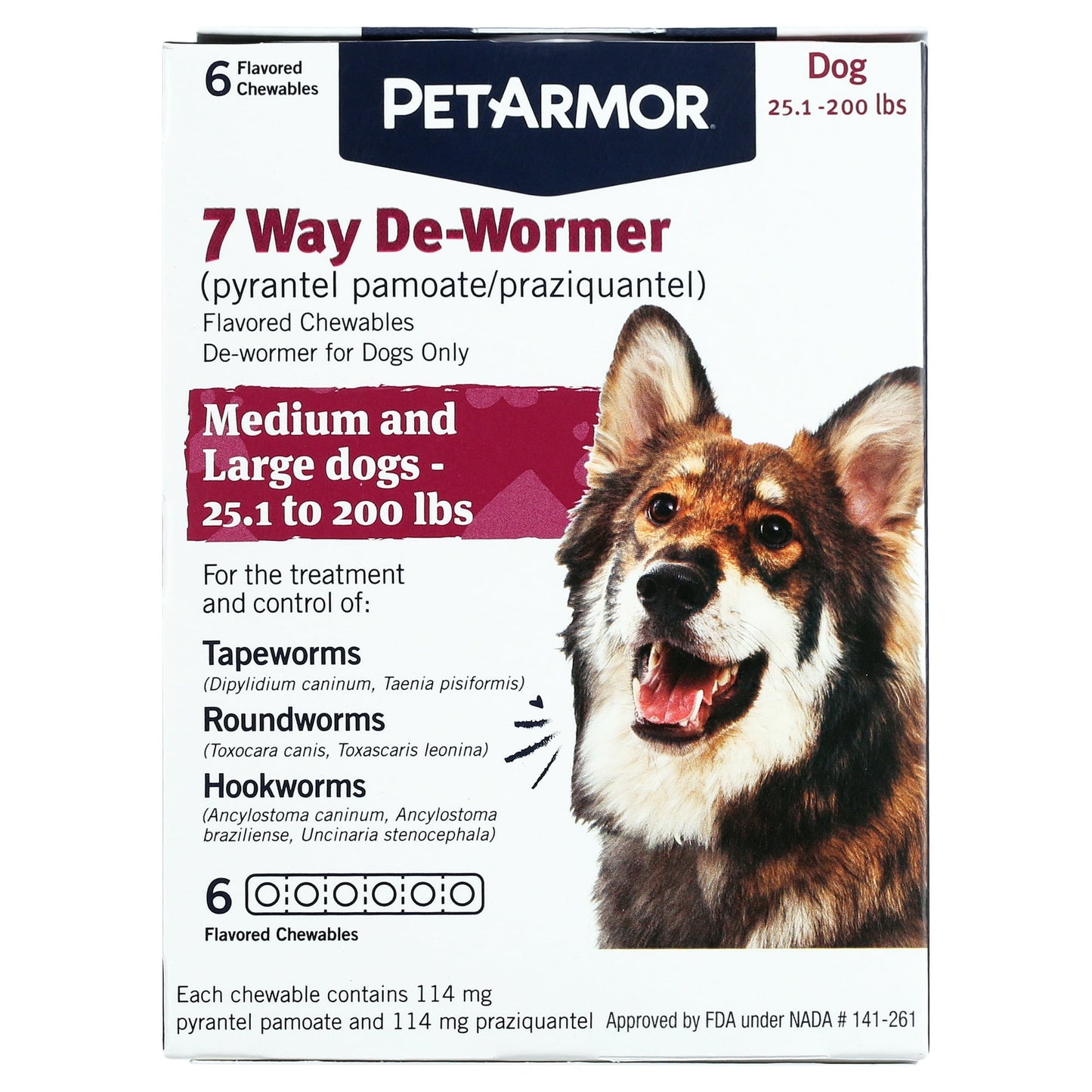 PETARMOR 7 Way De-Wormer for Medium and Large Dogs, 25.1-200 lbs, 6 Chewable Tablets - GOODSZON Discount Store