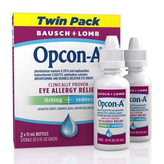 Opcon-A® Eye Allergy Relief Drops–Antihistamine and Redness Reliever Eye Drops–from Bausch + Lomb – 0.5 FL OZ (15 mL) Twin Pack (Pack of 2) - GOODSZON Discount Store