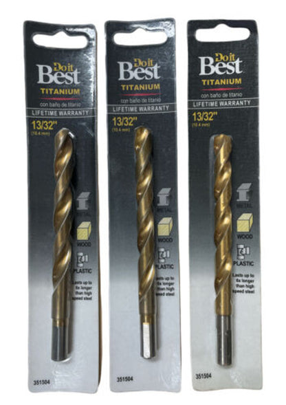 Do it Best 13/32 In. Titanium Drill Bit 220551DB Pack of 3 - GOODSZON Discount Store