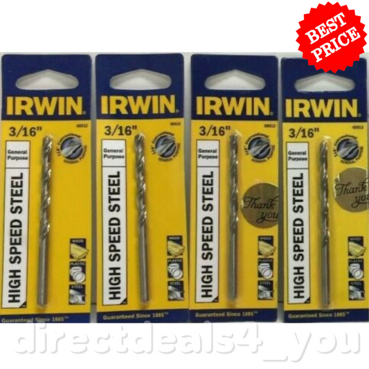 Irwin General Purpose High Speed Steel 3/16" Drill Bit #60512 Pack of 4 - GOODSZON Discount Store