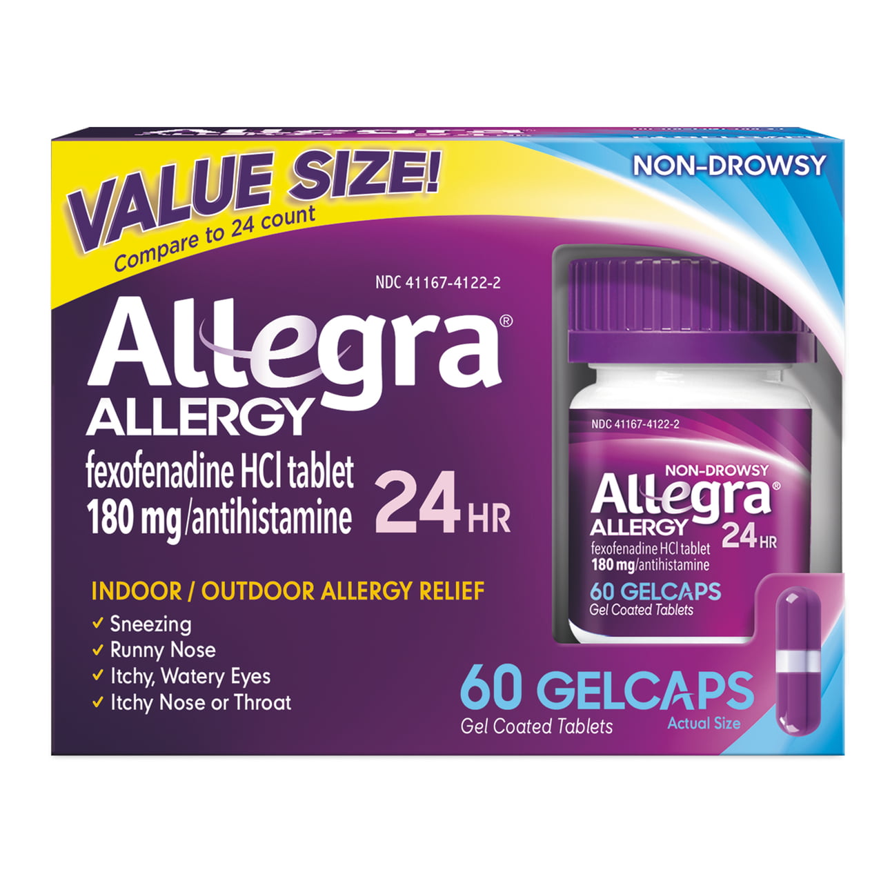 Allegra Adult 24HR Non-Drowsy Allergy Symptom Relief, 60 Gelcaps - GOODSZON Discount Store
