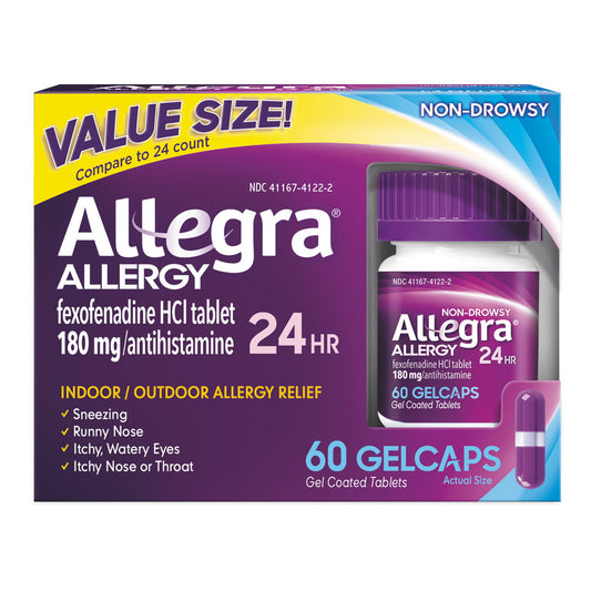 Allegra Adult 24HR Non-Drowsy Allergy Symptom Relief, 60 Gelcaps - GOODSZON Discount Store