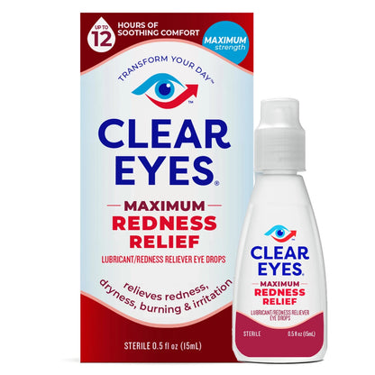 Clear Eyes Maximum Redness Relief Eye Drops 0.5 oz Exp 2025 Pack of 2 - GOODSZON Discount Store