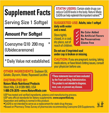 Nature Made CoQ10 200 mg Softgels, 40 Count, Dietary Supplement - GOODSZON Discount Store