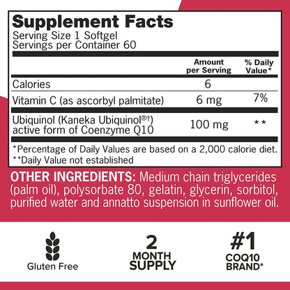 Qunol Mega Ubiquinol CoQ10 Softgels (60 Count) with Superior Absorption, Antioxidant for Heart Health, Active Form of Coenzyme Q10, 100mg Supplement - GOODSZON Discount Store