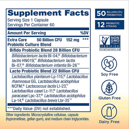 Renew Life Ultimate Flora Adult Extra Care Probiotic, 50 Billion CFU, 60 Capsules - GOODSZON Discount Store