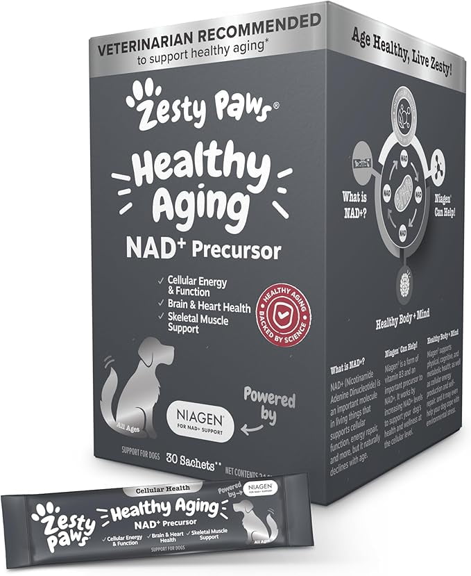 Zesty Paws NAD+ Precursor Supplement for Dogs - Niagen for Healthy Aging & Skeletal Muscle Support & Recovery - Brain, Heart, & Cellular Energy Support - Nicotinamide Riboside Chloride – 30 Sachets - GOODSZON Discount Store