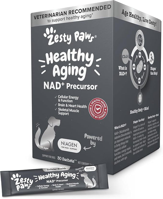 Zesty Paws NAD+ Precursor Supplement for Dogs - Niagen for Healthy Aging & Skeletal Muscle Support & Recovery - Brain, Heart, & Cellular Energy Support - Nicotinamide Riboside Chloride – 30 Sachets - GOODSZON Discount Store