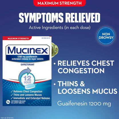 Mucinex Maximum Strength 12-Hour Chest Congestion Expectorant Tablets, 14 Count - GOODSZON Discount Store
