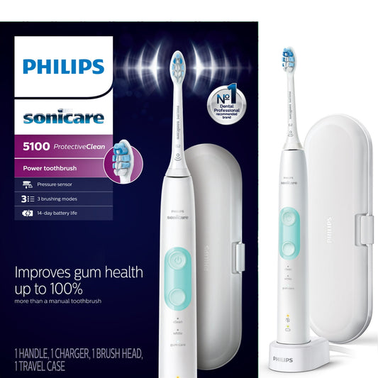5100 Rechargeable Electric Toothbrush with Pressure Sensor, White Mint - GOODSZON Discount Store