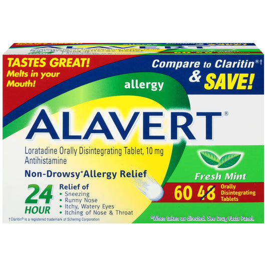 Alavert Allergy 24 Hour Relief, Fresh Mint Flavor, Orally Disintegrating Allergy Tablets, Non-drowsy Antihistamine, Loratadine 10mg, 60 Count - GOODSZON Discount Store