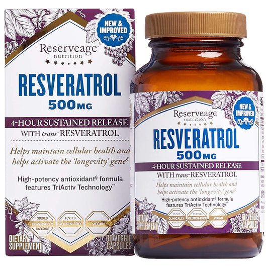 Reserveage, Resveratrol 500 mg, Antioxidant Supplement for Heart and Cellular Health, Supports Healthy Aging, Paleo, Keto, 60 Capsules - GOODSZON Discount Store