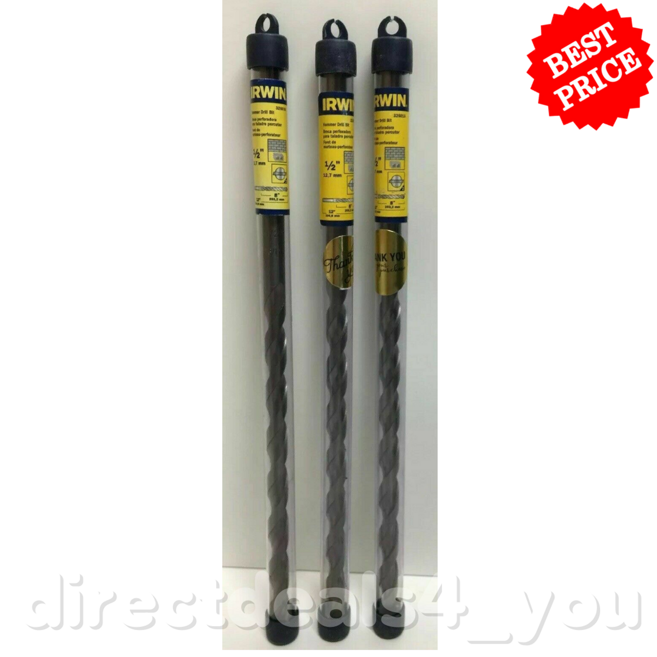 IRWIN 1/2" x 12” x8" Hammer Drill Bit 326016 Pack of 3 - GOODSZON Discount Store