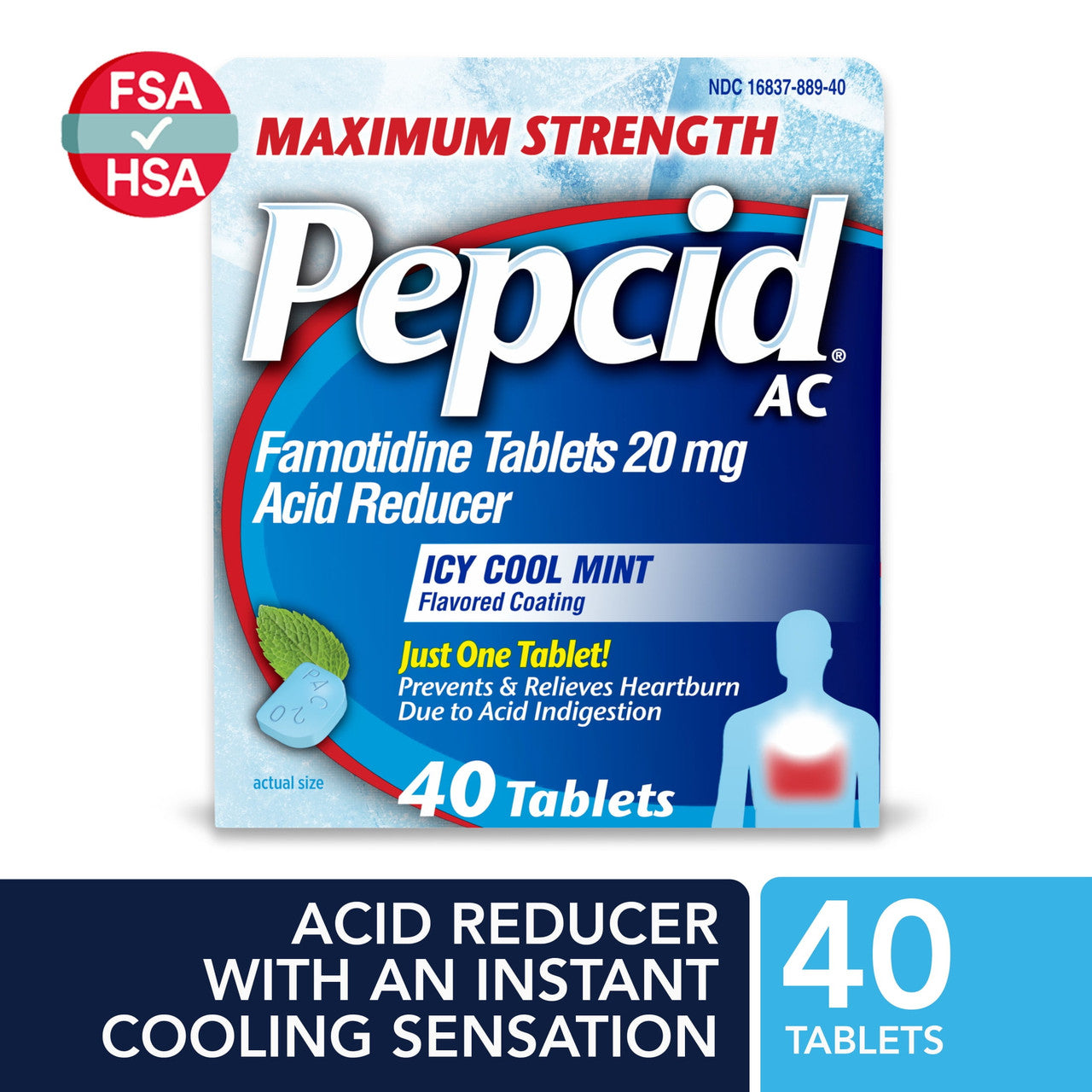 Pepcid AC Maximum Strength Heartburn Tablets, Icy Cool Mint, 40 Ct - GOODSZON Discount Store