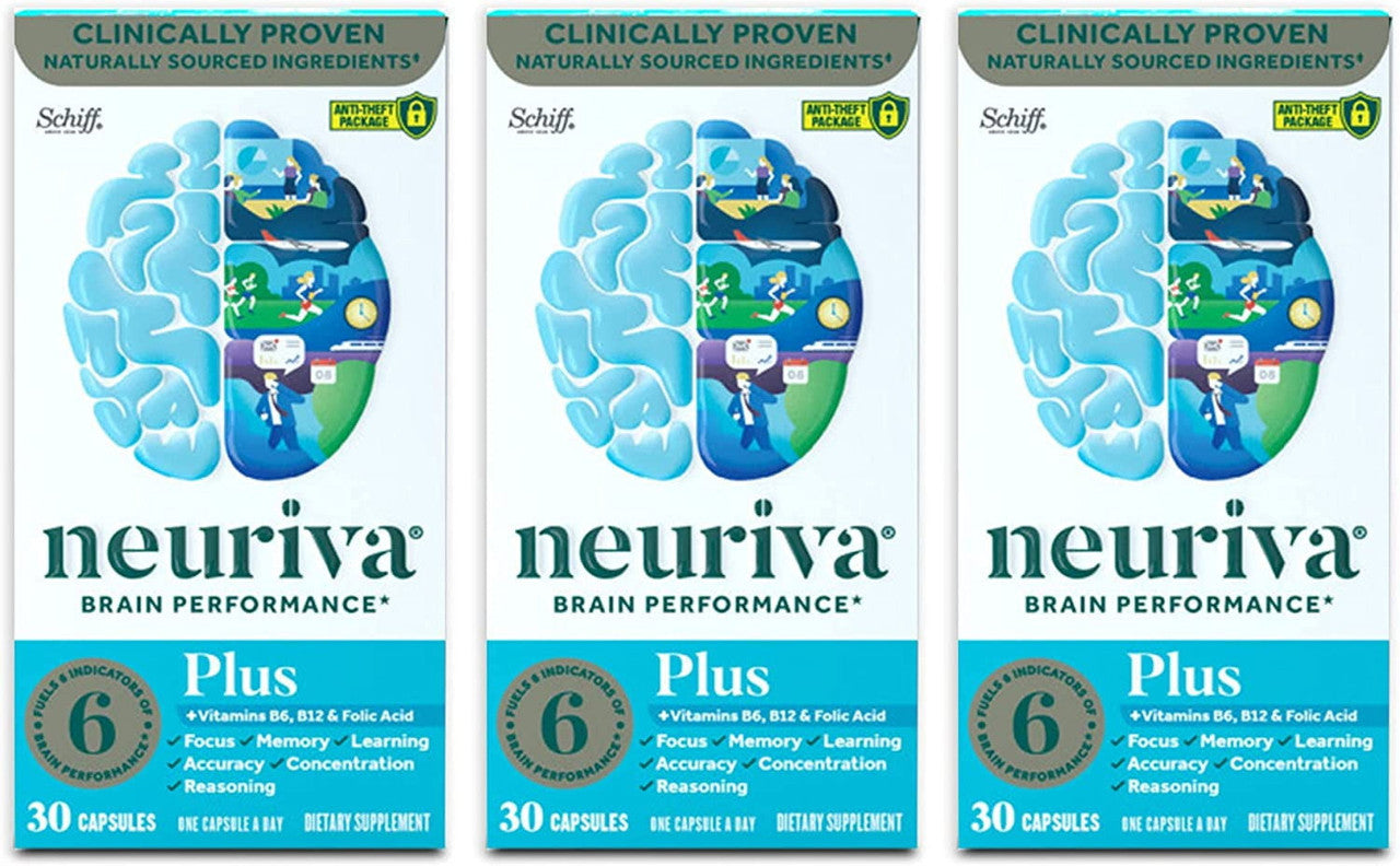 Neuriva Plus Brain Health Supplement (30 count), Brain Support With Natural Ingredients (Coffee Cherry & Plant Sourced Phosphatidylserine), 3 Pack - GOODSZON Discount Store