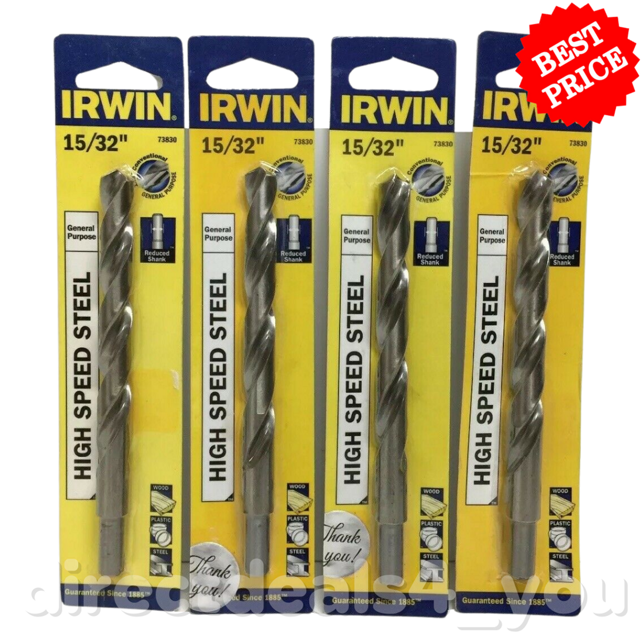 Irwin 15/32" High Speed Steel Drill Bit # 73830 Pack of 4 (Kit) - GOODSZON Discount Store