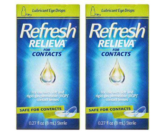 Refresh RELIEVA FOR CONTACTS Lubricant Eye Drops For Use with Contact Lenses, 0.27 fl oz (8 mL) Pack of 2 - GOODSZON Discount Store
