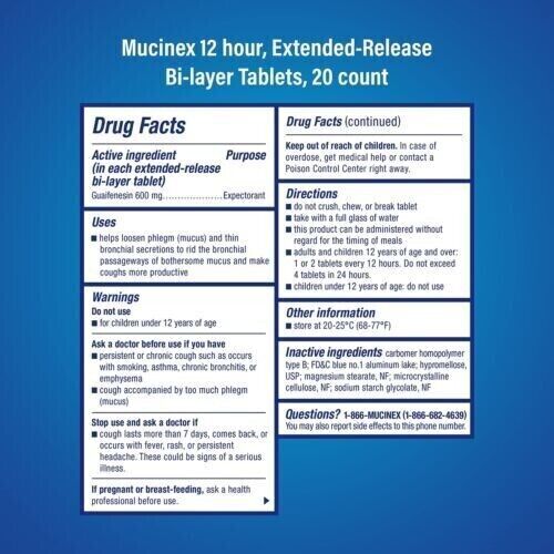 Mucinex 12-Hour Chest Congestion Expectorant 20 Tabletst Exp 03/2024 Pack of 2 - GOODSZON Discount Store