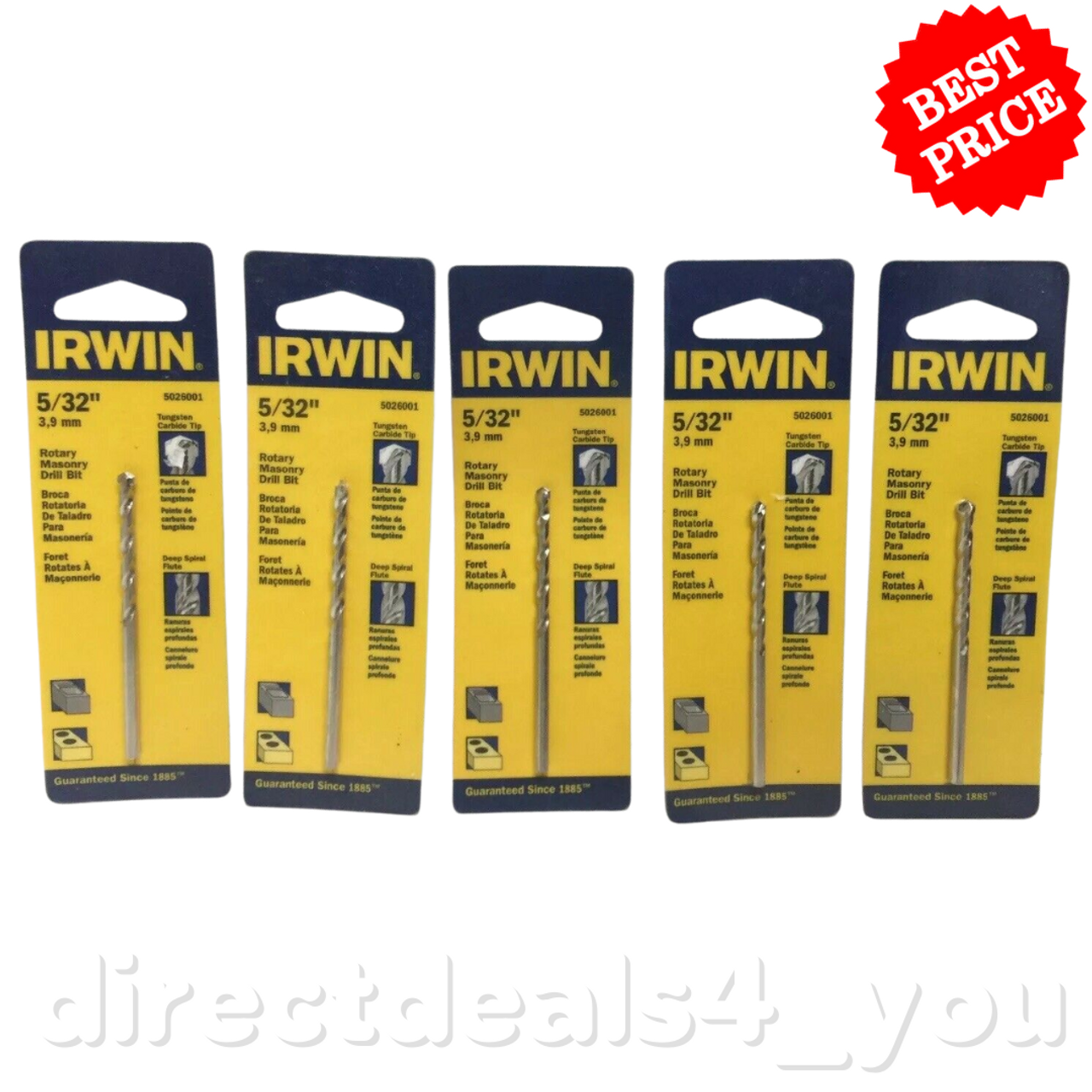 Irwin Industrial Carbide Tip Rotary Masonry Drill Bit 5/32" 5026001 Pack of 5 - GOODSZON Discount Store