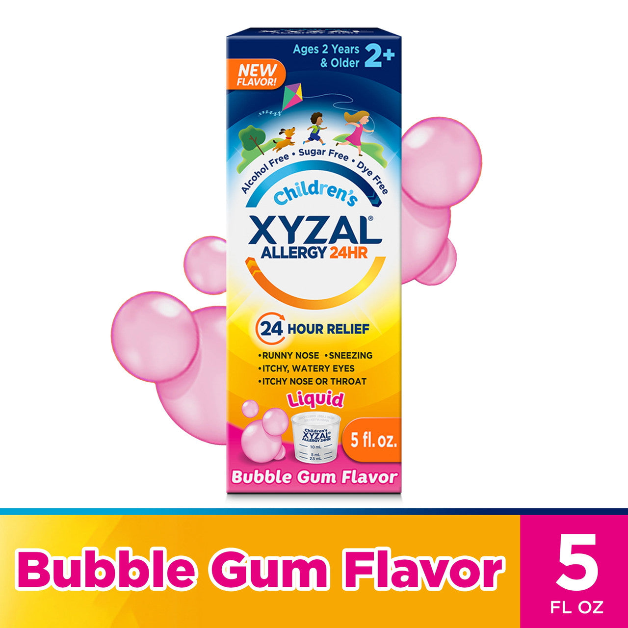 Xyzal 24 Hour Children's Antihistamine Medicine for Kids Allergy Relief, 2.5 mg Levocetirizine, Bubble Gum Flavor, 5 fl oz - GOODSZON Discount Store