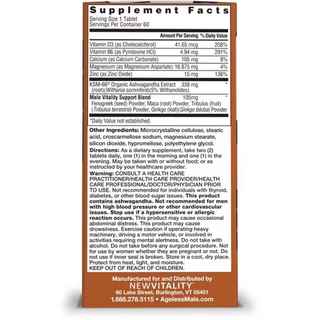 Ageless Male Free Testosterone Booster by New Vitality - NEW - 60 Tablets - GOODSZON Discount Store