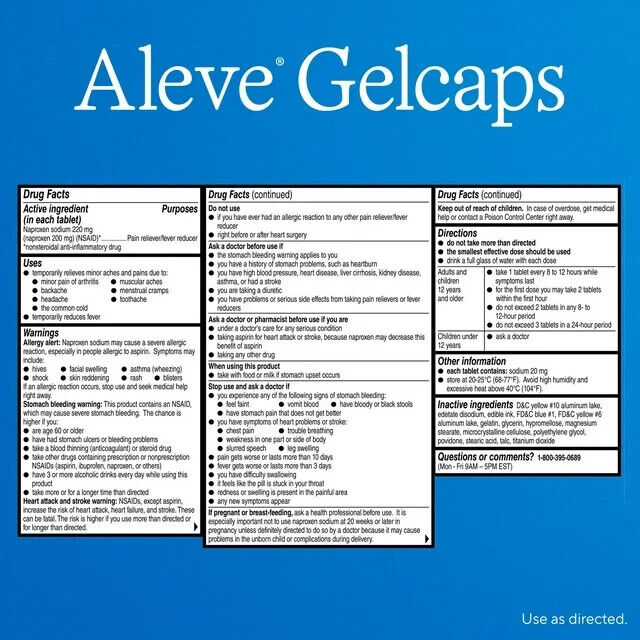 Aleve Pain Reliever & Fever Reducer 220mg - 40 Gelcaps Exp 06/2024 - GOODSZON Discount Store
