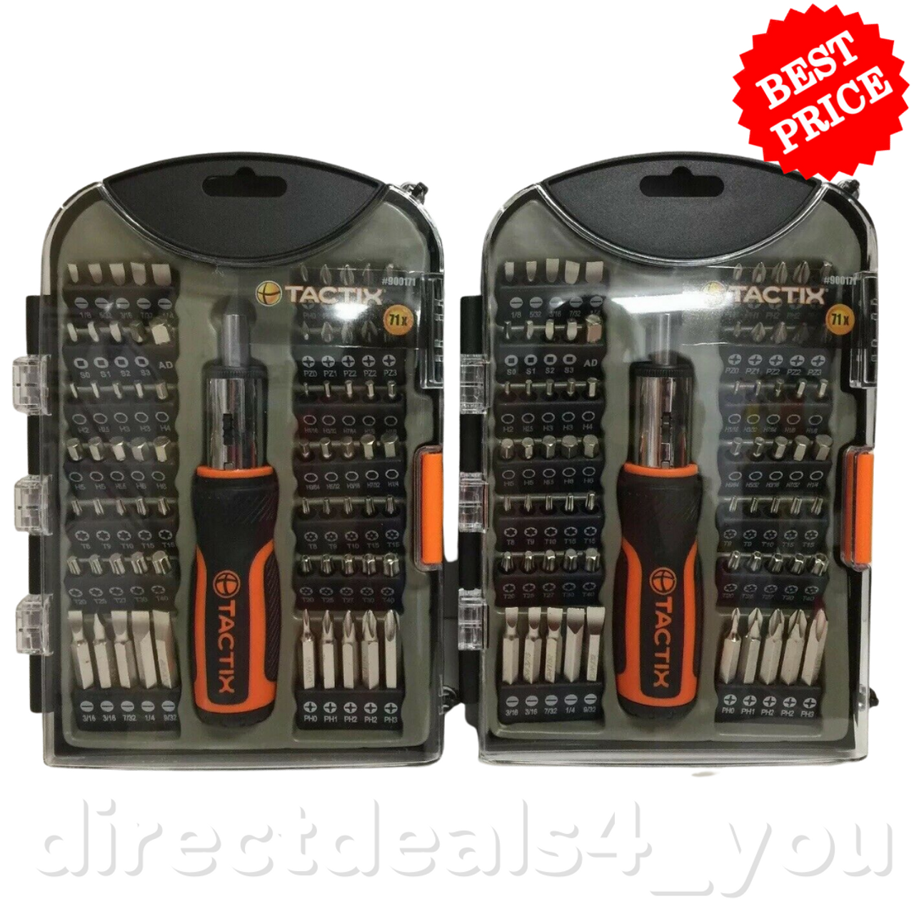 Tactix 71-piece Bit Set w Bits & Ratchet Screwdriver # 900171 Pack of 2 - GOODSZON Discount Store