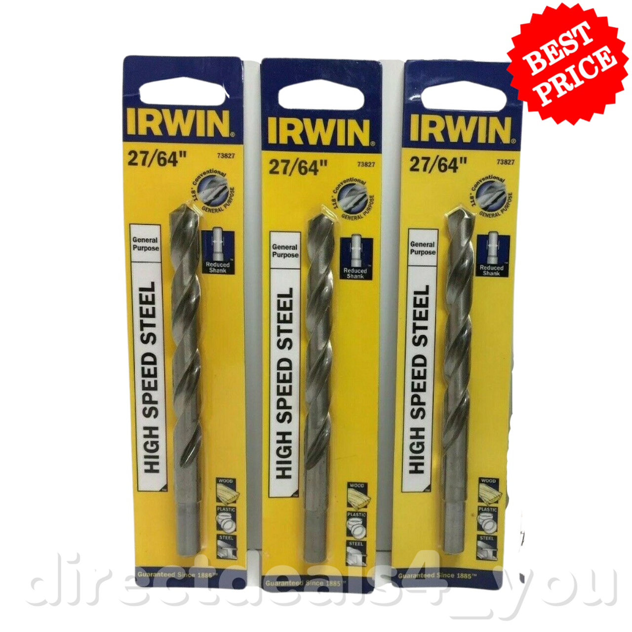 Irwin 73827 27/64" High Speed Steel Reduced Length Drill Bit Pack of 3 - GOODSZON Discount Store