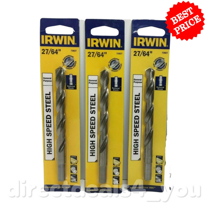 Irwin 73827 27/64" High Speed Steel Reduced Length Drill Bit Pack of 3 - GOODSZON Discount Store